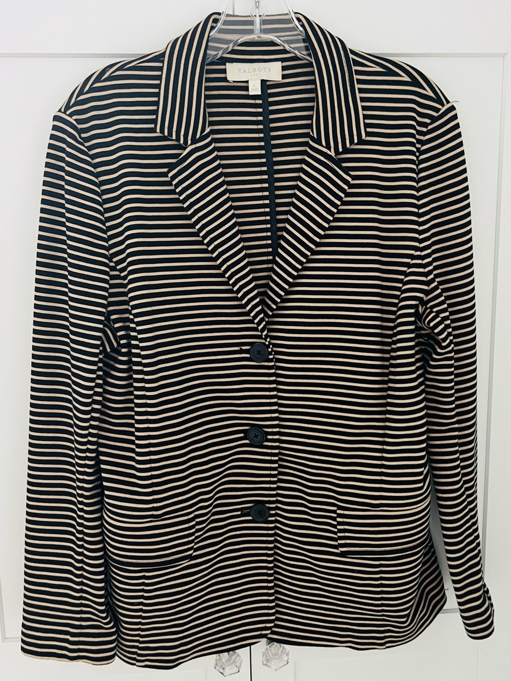 Talbots Black and Beige Striped Cotton blazer size Large